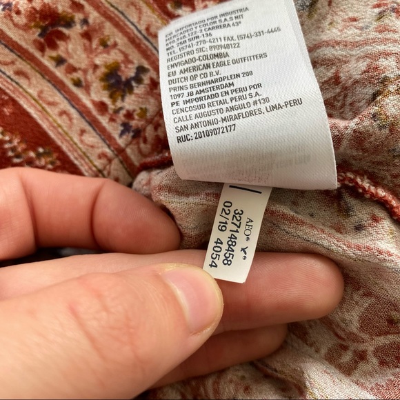 American Eagle Womens' Romper Wide Scrunch Strap Red Floral Striped - Picture 9 of 9